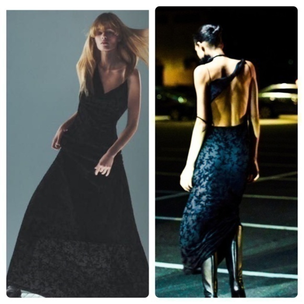 Zara NEW draped flocked dress black